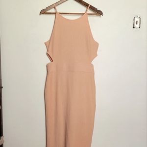 Topshop women's size 10 pale peach ribbed cutout midi dress
